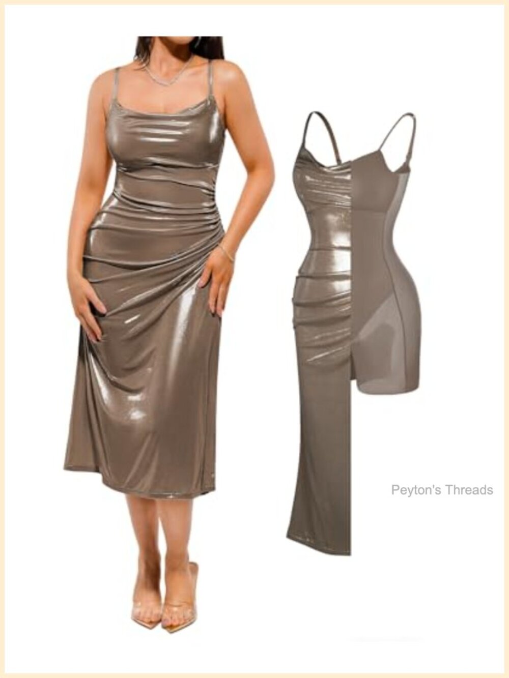 Formal Ruched Midi Dress with Built-in Bra Shapewear